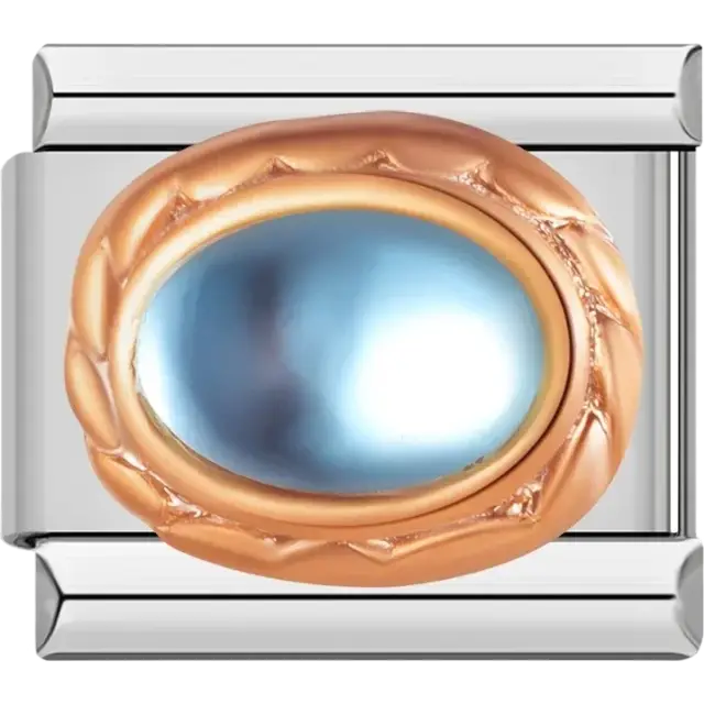 Blue oval stone with rose gold border Italian charm bracelet link