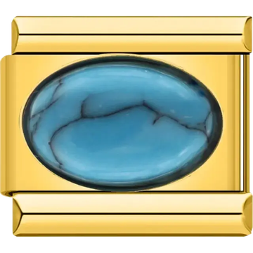 Blue oval stone with gold border Italian charm bracelet link