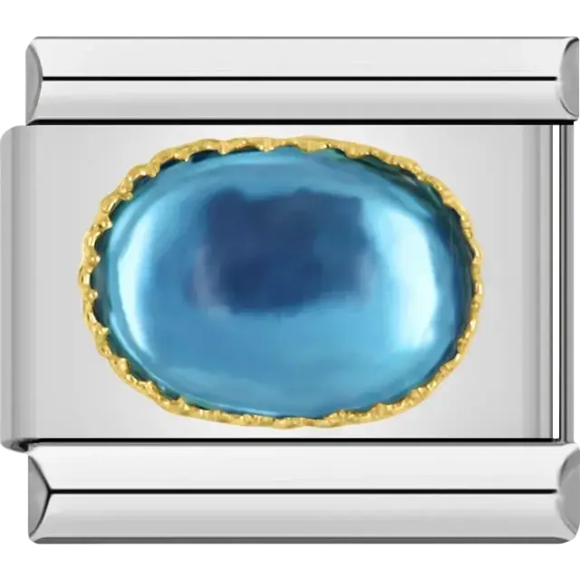 Bright blue oval stone with gold border Italian charm bracelet link