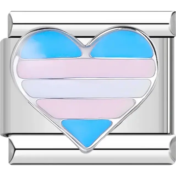 Heart with blue pink and white horizontal stripes Italian charm bracelet link