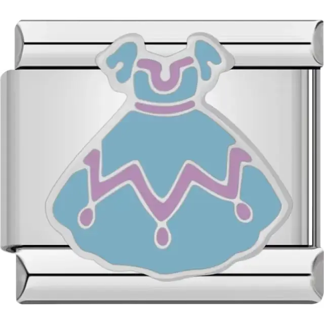 Blue princess dress with purple accents and puffed sleeves Italian charm bracelet link