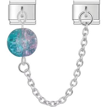 Blue and purple crackle ball bead safety chain Italian charm bracelet link