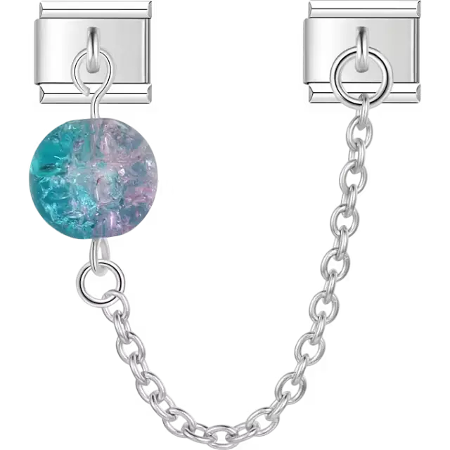 Blue and purple crackle ball bead safety chain Italian charm bracelet link