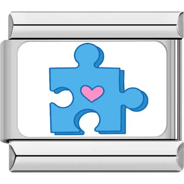 Blue puzzle piece pink heart Italian charm bracelet link
