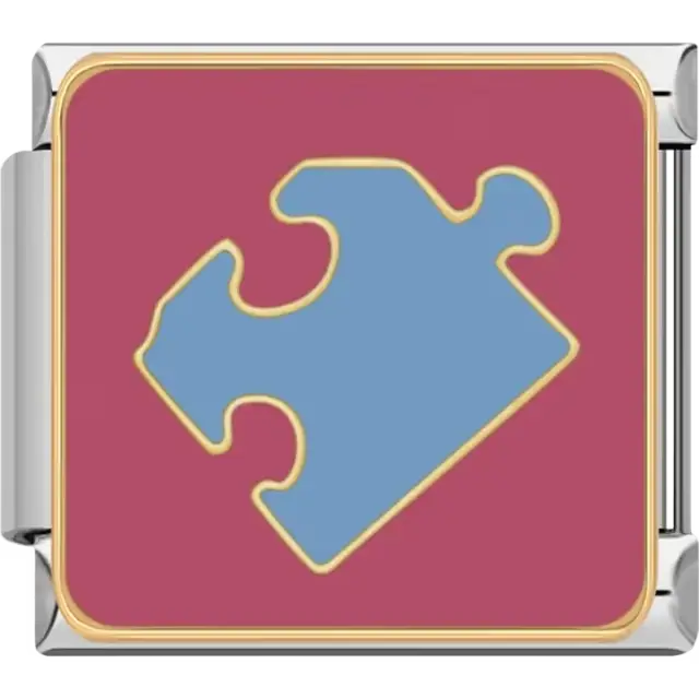 Blue puzzle piece on a maroon background Italian charm bracelet link