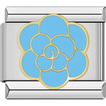 Blue rose charm with gold outlines Italian charm bracelet link