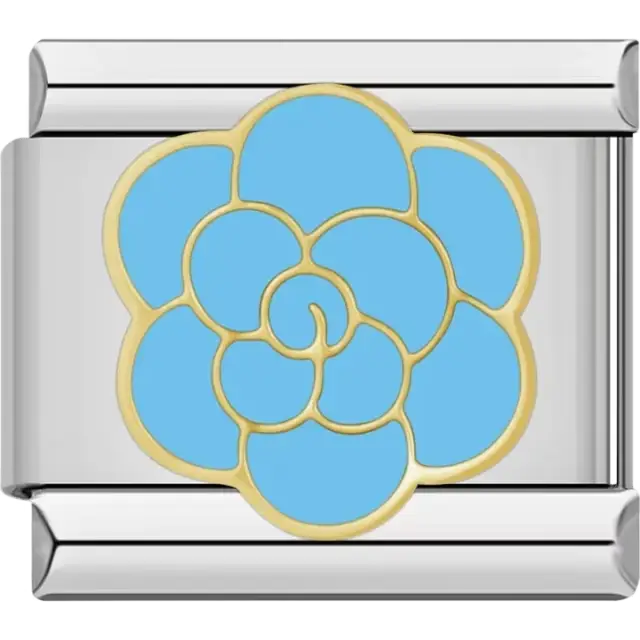 Blue rose charm with gold outlines Italian charm bracelet link