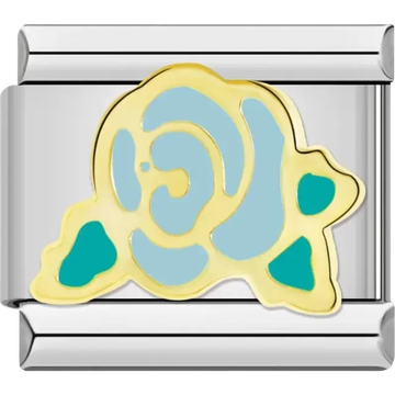 Blue rose with green leaves Italian charm bracelet link