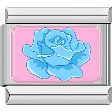 Soft blue rose on a pink background Italian charm bracelet link