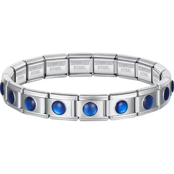 Blue round dots charms composing stainless steel Italian bracelet