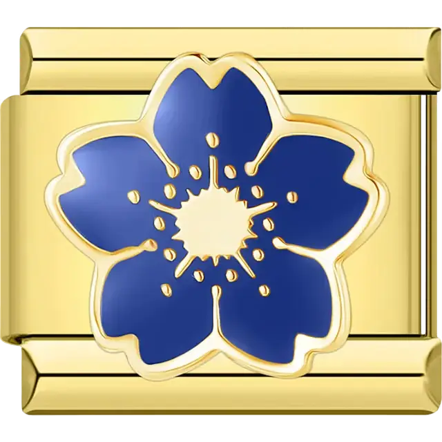 Sakura flower with vibrant blue petals Italian charm bracelet link