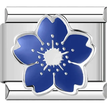 Sakura flower with vibrant blue petals Italian charm bracelet link