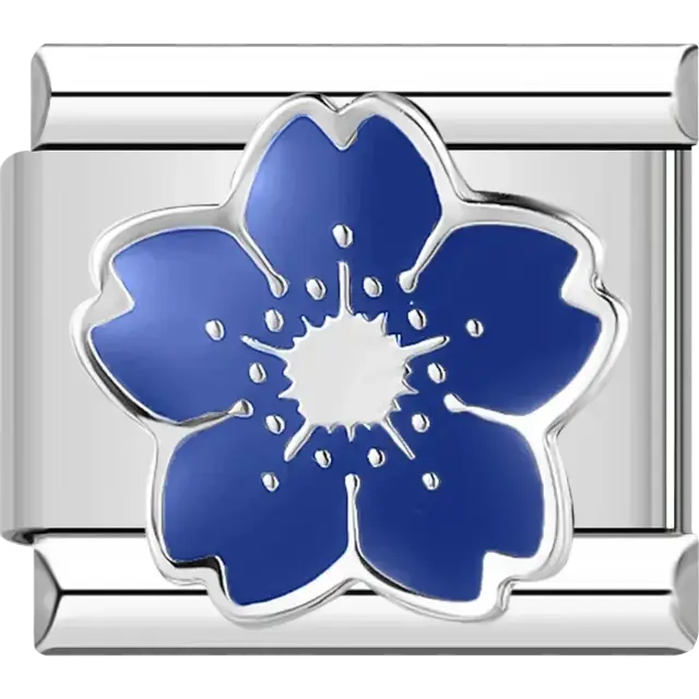Sakura flower with vibrant blue petals Italian charm bracelet link