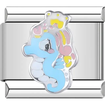 Blue seahorse Italian charm bracelet link