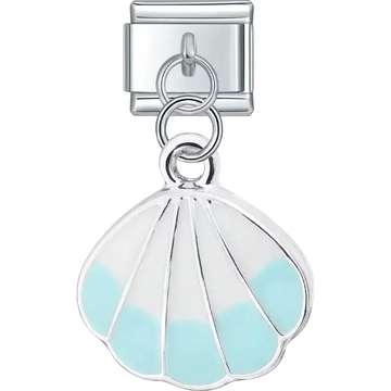 Light blue and white seashell dangle design Italian charm bracelet link