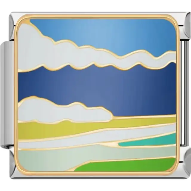 Landscape featuring green rolling hills, a winding white path, and a blue sky with white clouds Italian charm bracelet link