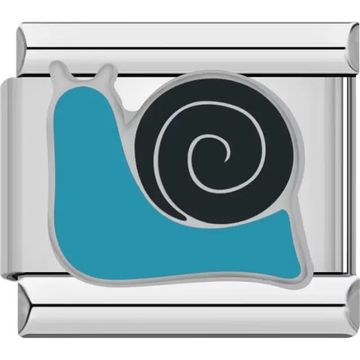 Blue snail with black spiral shell Italian charm bracelet link