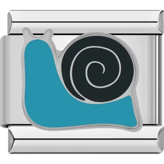 Blue snail with black spiral shell Italian charm bracelet link
