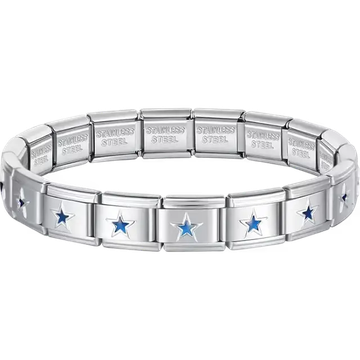 Blue stars charms composing stainless steel Italian bracelet