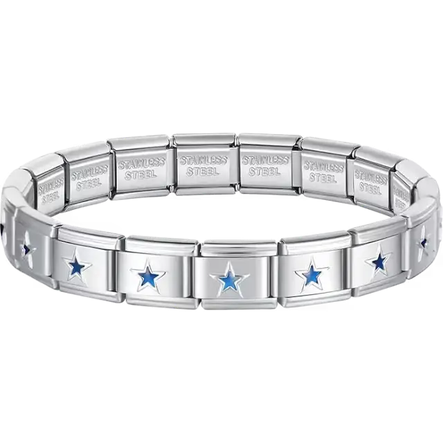Blue stars charms composing stainless steel Italian bracelet