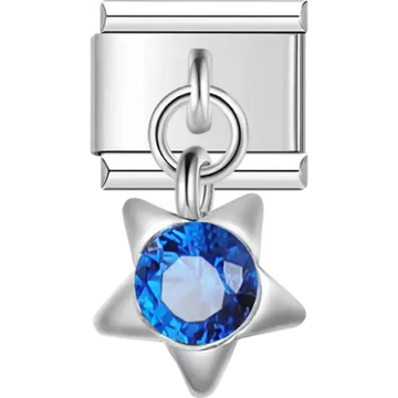 Blue gemstone star-shaped dangle Italian charm bracelet link