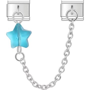 Light blue star with silver safety chain Italian charm bracelet link