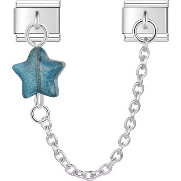Blue star with silver safety chain Italian charm bracelet link
