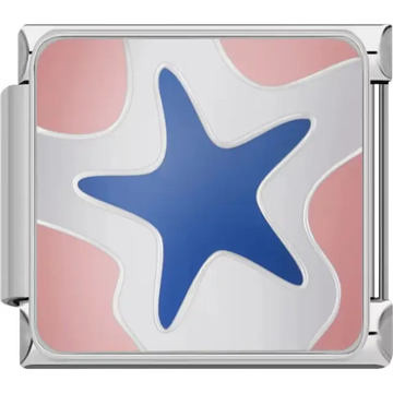 Blue starfish on a pink and white background with wavy patterns Italian charm bracelet link
