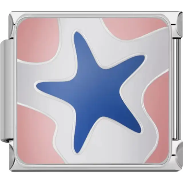 Blue starfish on a pink and white background with wavy patterns Italian charm bracelet link