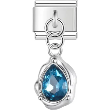 Teardrop-shaped blue gemstone Italian charm bracelet link