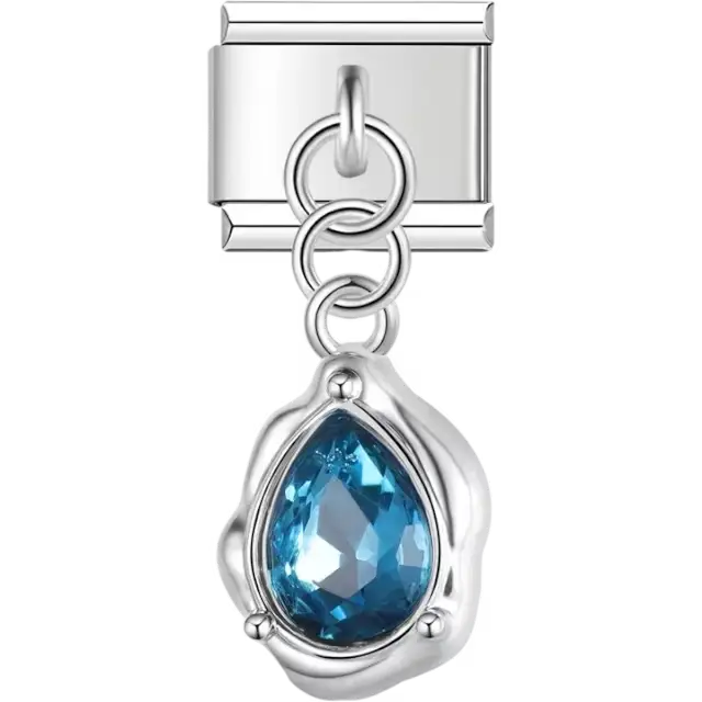 Teardrop-shaped blue gemstone Italian charm bracelet link