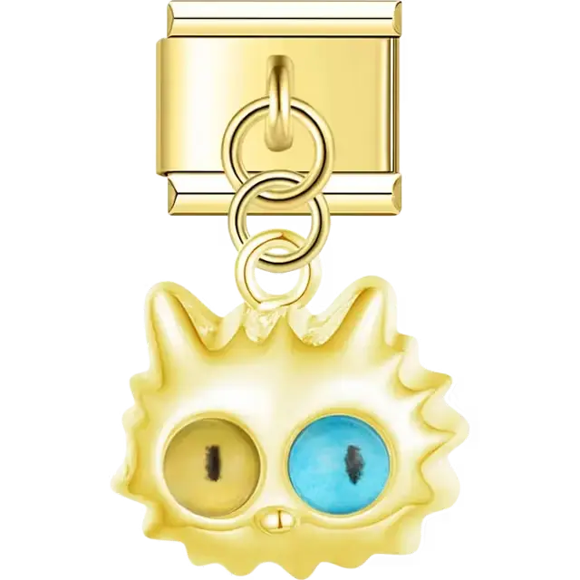 Cat face yellow blue different colored eyes dangle Italian charm bracelet link