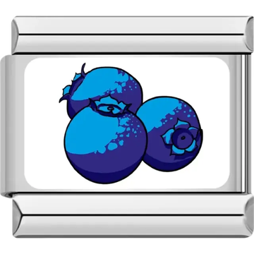 Three blue blueberries on a white background Italian charm bracelet link