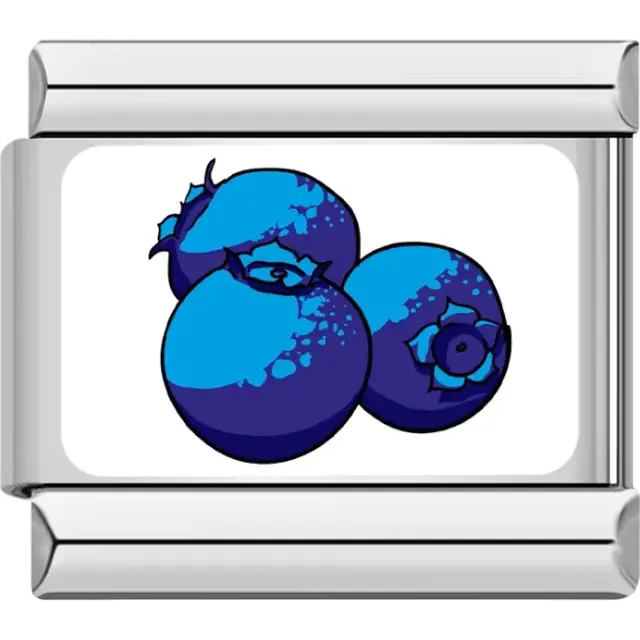 Three blue blueberries on a white background Italian charm bracelet link