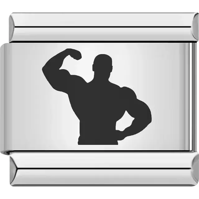 Black silhouette of a flexing bodybuilder Italian charm bracelet link
