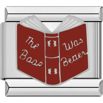Red open book with "The Boss Was Here" text Italian charm bracelet link