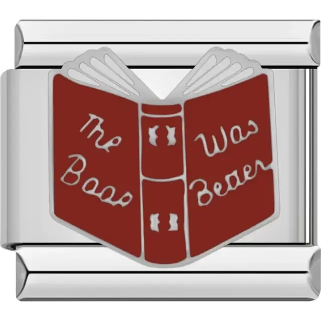 Red open book with "The Boss Was Here" text Italian charm bracelet link