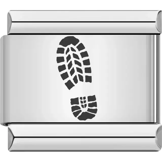 Black outline of a single hiking boot print Italian charm bracelet link