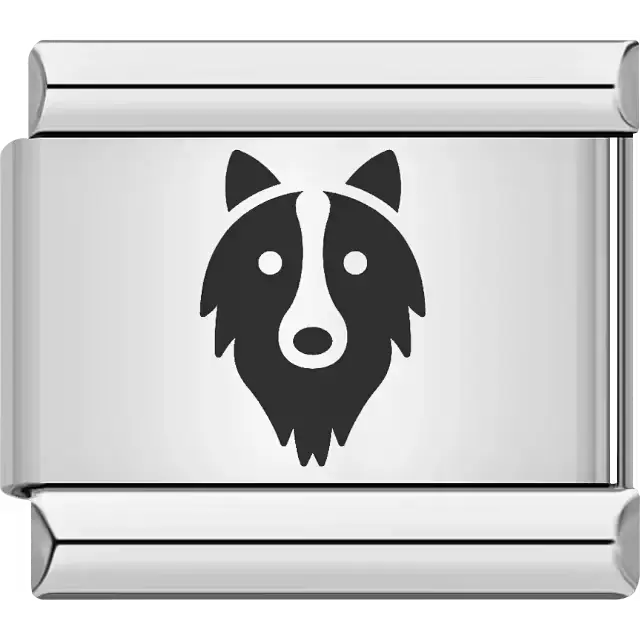 Black border collie face Italian charm bracelet link