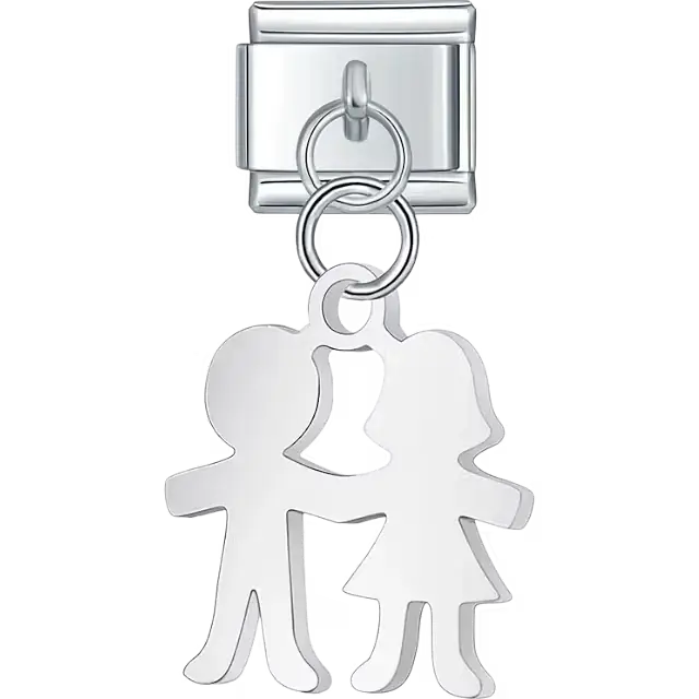 Silver boy girl couple silhouette dangle Italian charm bracelet link