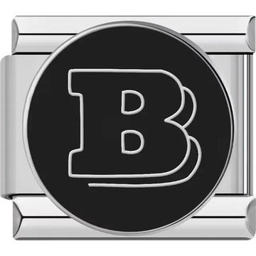 Black round Brabus logo with silver B Italian charm bracelet link