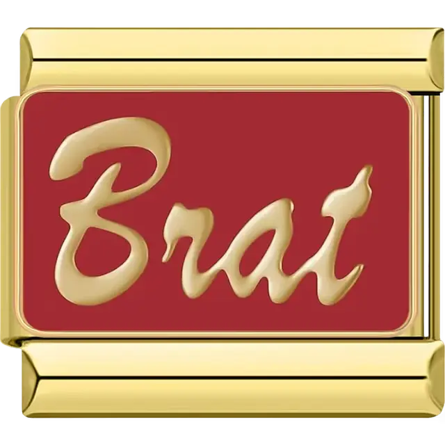 “Brat” text on red background Italian charm bracelet link