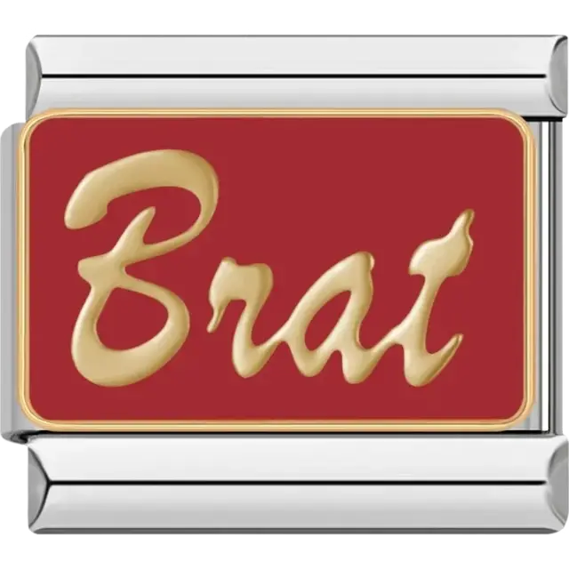 “Brat” text on red background Italian charm bracelet link