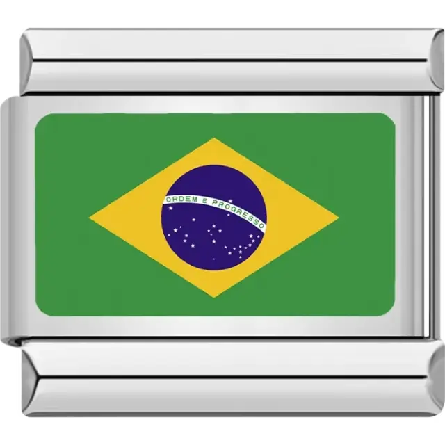 Brazilian flag Italian charm bracelet link
