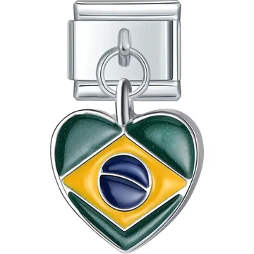 Brazilian flag pendant heart Italian charm bracelet link