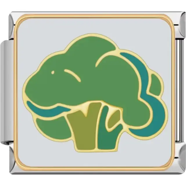 Green broccoli design Italian charm bracelet link