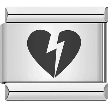 Black heart with lightning bolt symbol Italian charm bracelet link