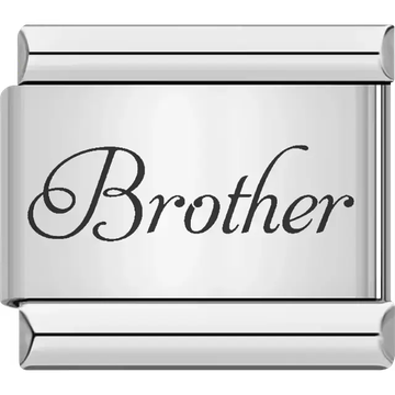 "Brother" script text Italian charm bracelet link