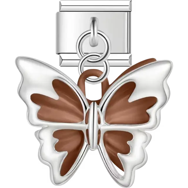 Silver butterfly with brown wings Italian charm bracelet link