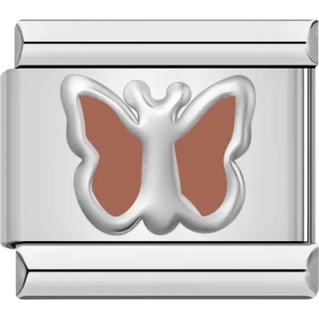Brown butterfly silhouette Italian charm bracelet link